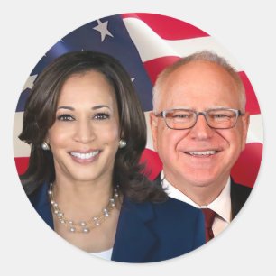 Kamala Harris und Tim Walz Runder Aufkleber