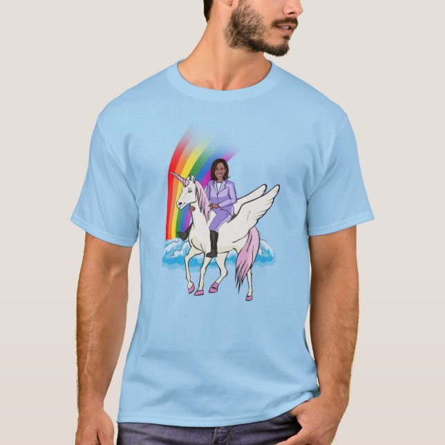 KAMALA HARRIS UNICORN UND RAINBOW T-Shirt (Vorderseite)