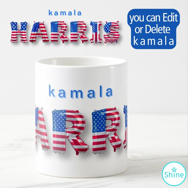 Kamala Harris USA Flag Balloon Alphabets Elections Kaffeetasse (Von Creator hochgeladen)