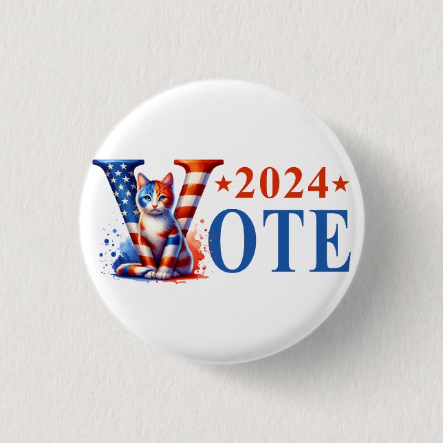 Kamala Harris Vote 2024 Cat Patriotic Button (Vorderseite)