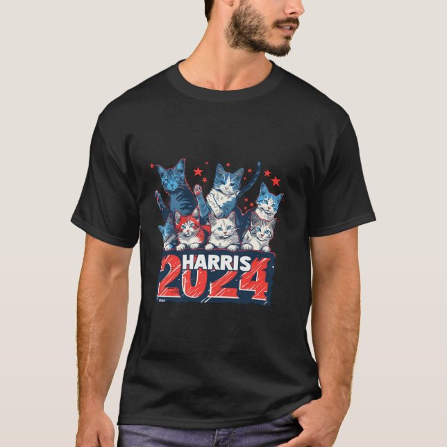 Kamala Harris Wahlbeobachter 2024 Präsident Cat T-Shirt (Vorderseite)