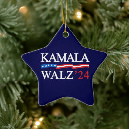 Kamala Harris Walz 2024 offensichtlich blau Keramik Ornament