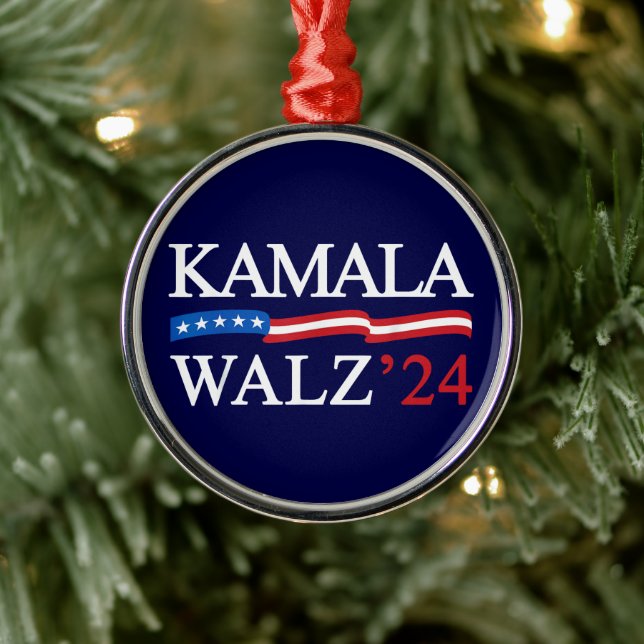 Kamala Harris Walz 2024 offensichtlich blau Ornament Aus Metall (Baum)