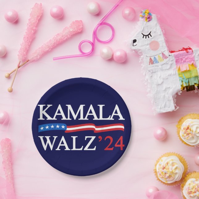 Kamala Harris Walz 2024 offensichtlich blau Pappteller (Party)