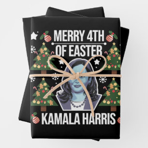 Kamala Harris Weihnachten Santa Frohe 4. Ostern Geschenkpapier Set