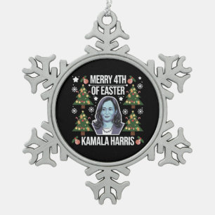 Kamala Harris Weihnachten Santa Frohe 4. Ostern Schneeflocken Zinn-Ornament