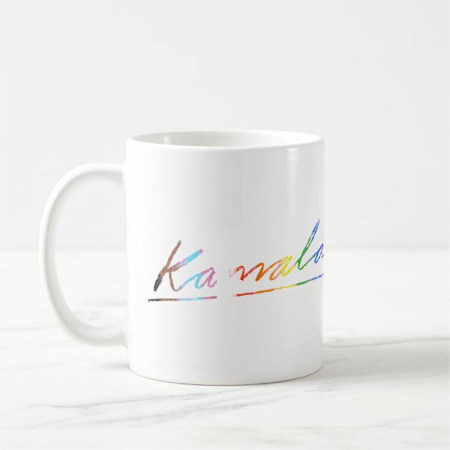 Kamala Kursive Signatur Fortschritt Kaffeetasse (Links)