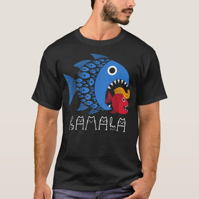Kamala Over Trump Blue Wave Big Fish Eats Small Fi T-Shirt (Vorderseite)