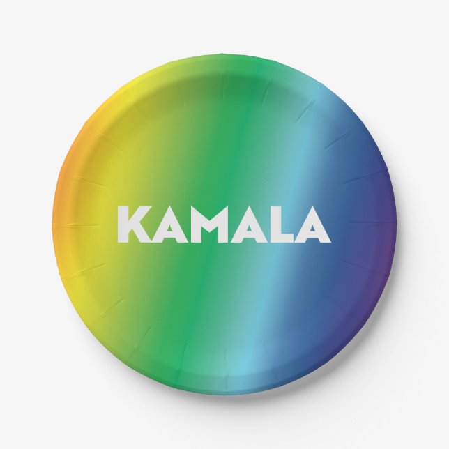 Kamala Regenbogengefälle Muster moderne Typografie Pappteller (Vorderseite)