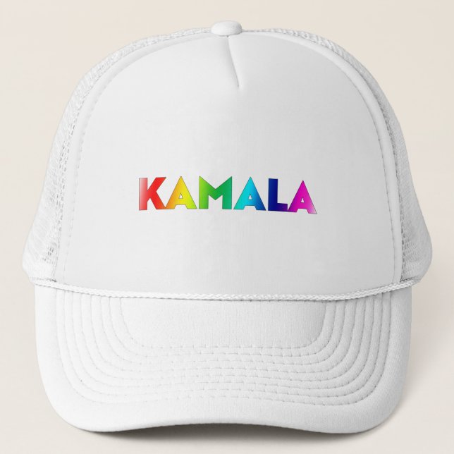 Kamala Regenbogengefälle Typografie moderner Stolz Truckerkappe (Vorderseite)