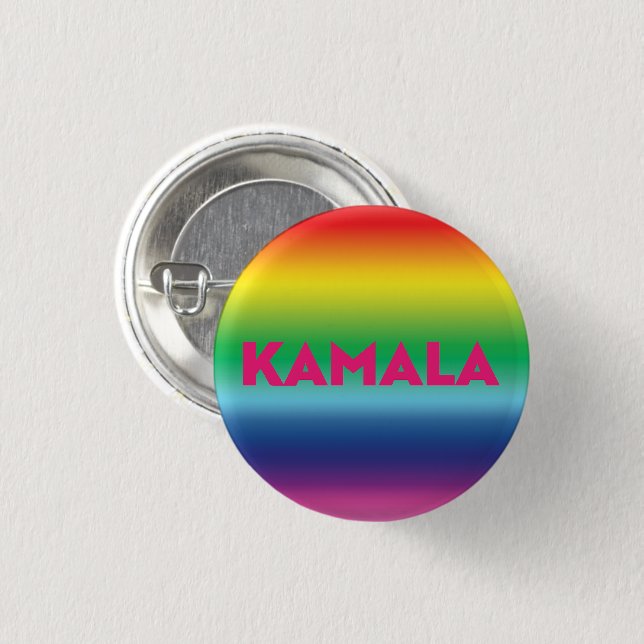 Kamala rosa Typografie Regenbogenverlauf Button (Vorne & Hinten)