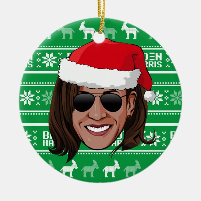 Kamala Weihnachtsmannmütze und Aviators Keramik Ornament (Vorne)