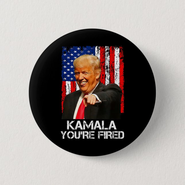 Kamala You are Fired Funny Präsident Trump Laughin Button (Vorderseite)