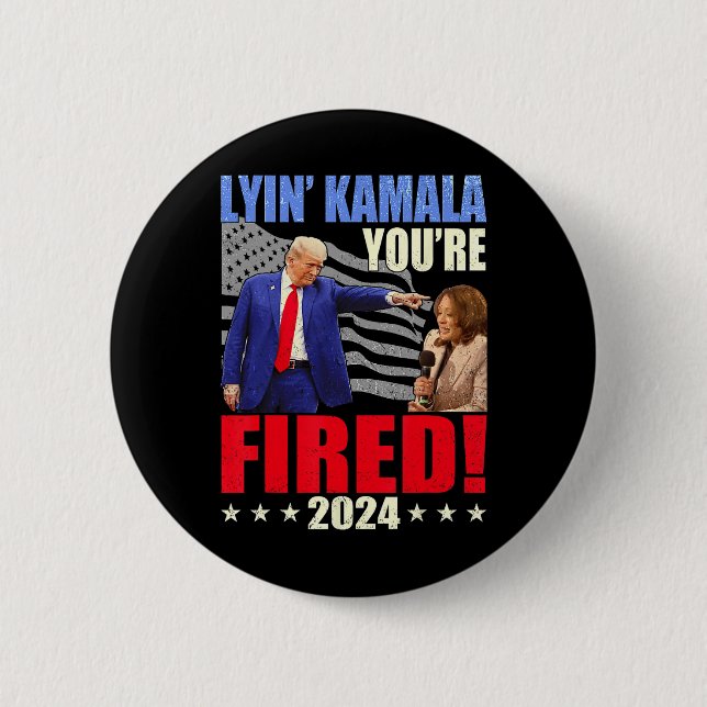 Kamala You are Fired Funny Präsident Trump Laughin Button (Vorderseite)