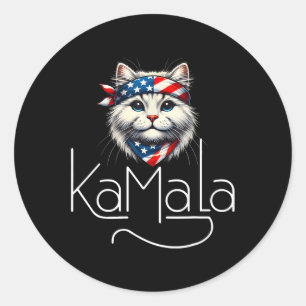 Kamalaharris 2024 Shirt Cat Lettering Positive Min Runder Aufkleber