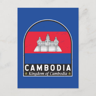 Kambodscha-Flagge Emblem abgenutzt Vintage Postkarte