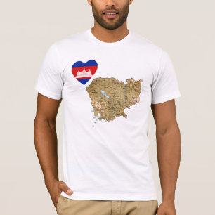 Kambodscha-Flagge Herz und Map T-Shirt