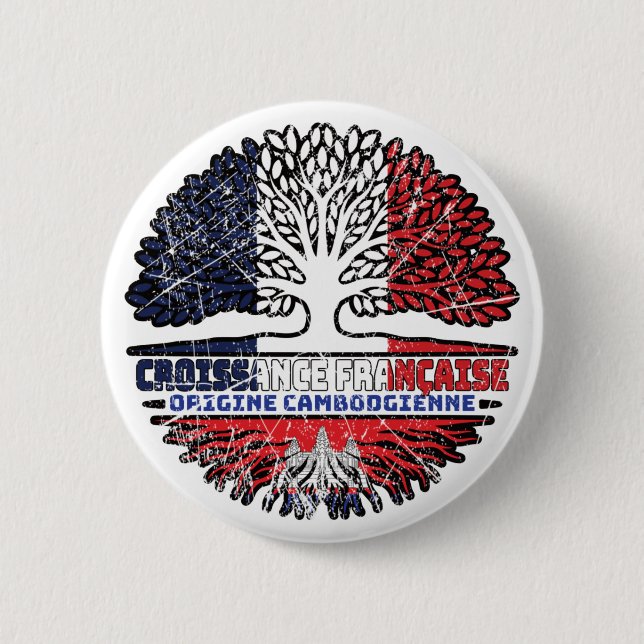 Kambodscha, Frankreich, Tree Roots Flag Button (Vorderseite)
