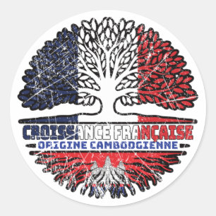 Kambodscha, Frankreich, Tree Roots Flag Runder Aufkleber