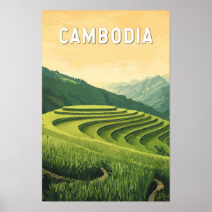 Kambodscha Illustration Reise Kunst Vintage Poster