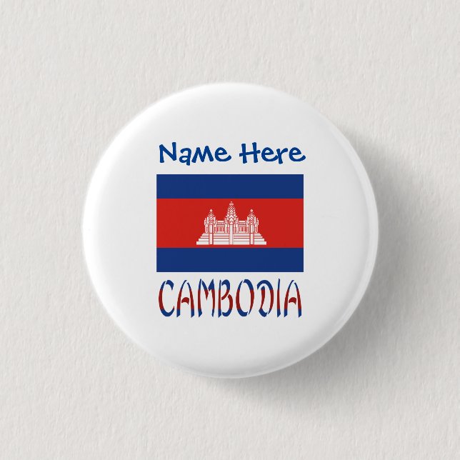 Kambodscha Kambodscha Flaggenblau Personalisiert Button (Vorderseite)