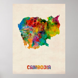 Kambodscha Watercolor Karte Poster
