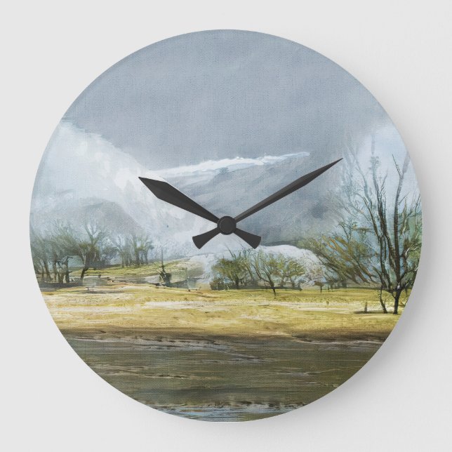 Kamchatka Geysers Oil Landscape Große Wanduhr (Vorderseite)