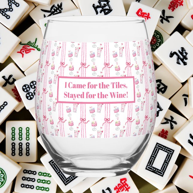 Kame für die Tiles, Bleibe für Wine Mahjong Funny Weinglas Ohne Stiel (Von Creator hochgeladen)