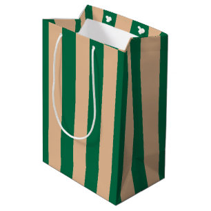 Kamel-Beige und klassischer grüner Streifen Mittlere Geschenktüte