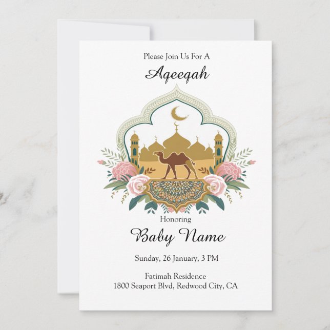 Kamel und Moschee Harmonie Einladung (Vorderseite)
