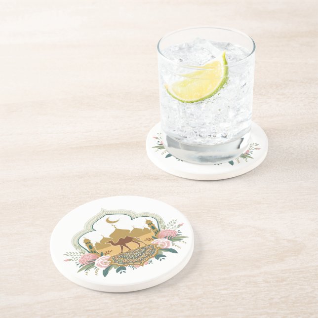 Kamel und Moschee Harmonie Getränkeuntersetzer (Seite)