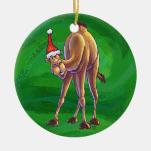Kamel-Weihnachten auf Grün Keramik Ornament