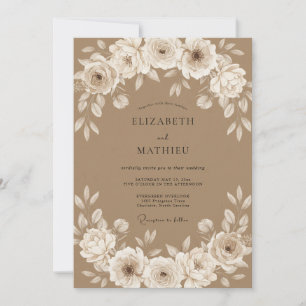 Kamelbraune serene ländliche Hochzeit Einladung