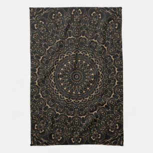 Kamelbrauner Mandala mit eleganter Symmetrie Geschirrtuch