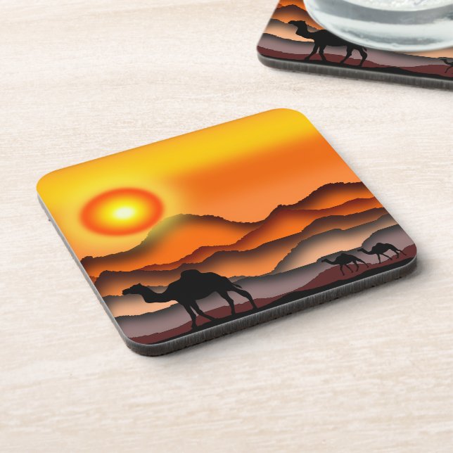 Kamele am Sunset Wüste Untersetzer (Linke Seite)