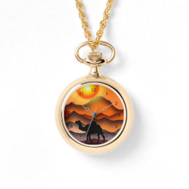 Kamele bei Sonnenuntergang Wüstenwache Armbanduhr