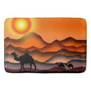 Kamele bei Sunset Wüste Bath Mat Badematte