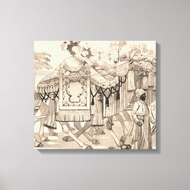 Kamele, die in Kostümen verkleidet sind Leinwanddruck (Vorderseite)