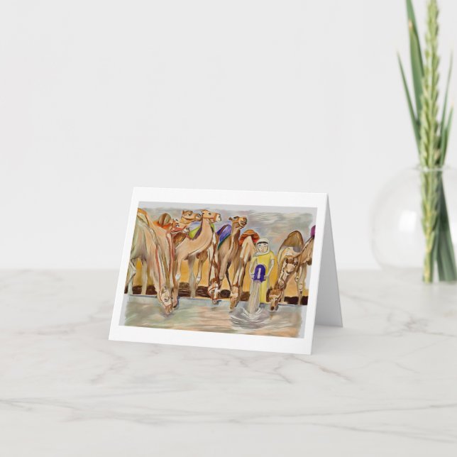 Kamele 🐪 im Brunnen Dankeskarte (Vorderseite)