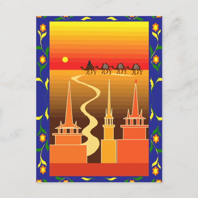 Kamele jenseits der Stadt Postkarte (Vorderseite)
