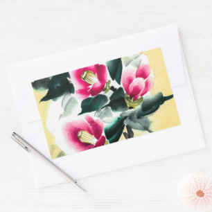 Kamelien im Schnee bemalt in der Smie-Technik Rechteckiger Aufkleber