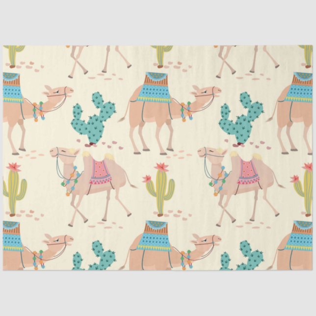 Kamelmuster, Kaktusmuster, Wüstendruck Seidenpapier (Vorderseite)