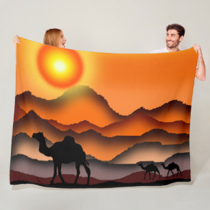 Kamelvliesdecke Sonnenuntergang Wüste Fleecedecke