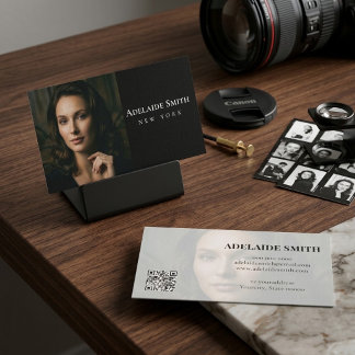 Kamera Fotografie schwarz und weiß mit Foto & QR Visitenkarte