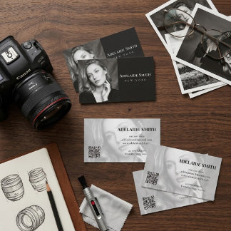 Kamera-Fotografie schwarz-weiß mit Foto & QR Visitenkarte