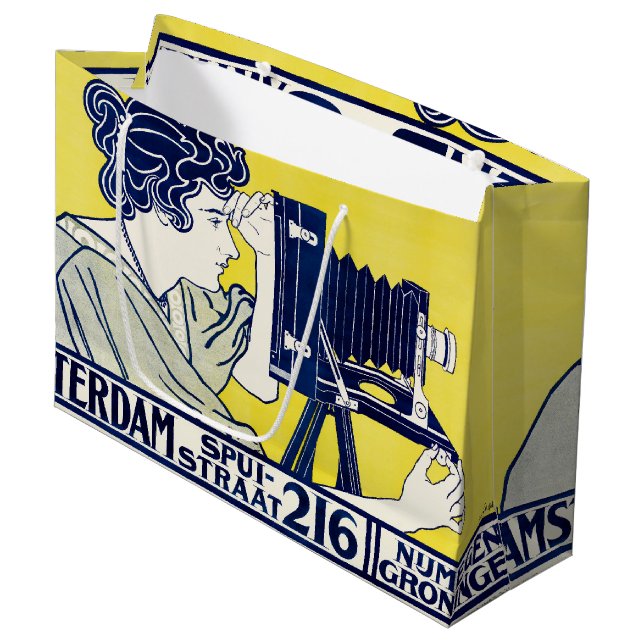 Kamera Frau, Fotograf, Van Caspel Große Geschenktüte (Vorderseite Schrägansicht)