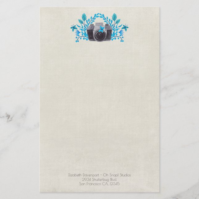 Kamera mit blauen Blätter und Schmetterlingen Briefpapier (Vorderseite)