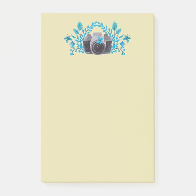 Kamera mit blauen Blätter und Schmetterlingen Post-it Klebezettel (Vorderseite)