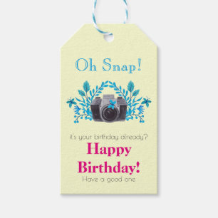 Kamera mit blauen Blätter und Schmetterlingen zum  Geschenkanhänger