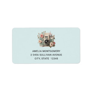 Kamera mit Blumen Retro Pastell Bild Adresse Adressaufkleber